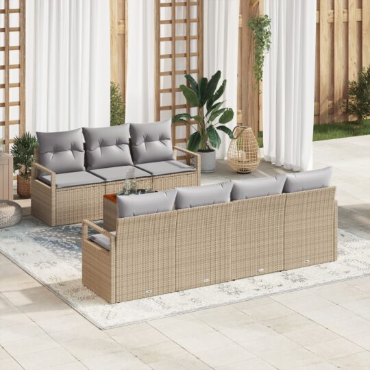Set de canapele pentru grădină cu pernă 8 pcs Bej Rattan poli