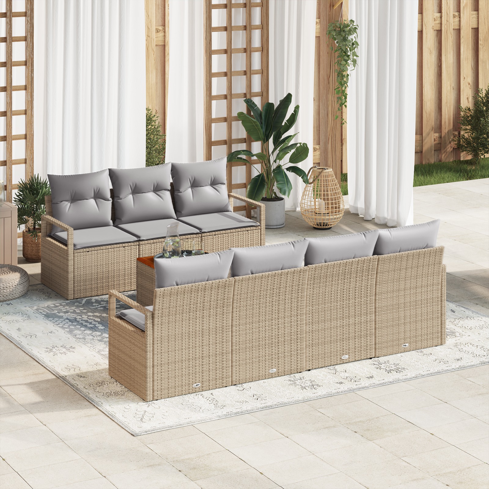 3347665 1 Set de canapele pentru grădină cu pernă 8 pcs Bej Rattan poli Set de canapele pentru grădină cu pernă 8 pcs Bej Rattan poli