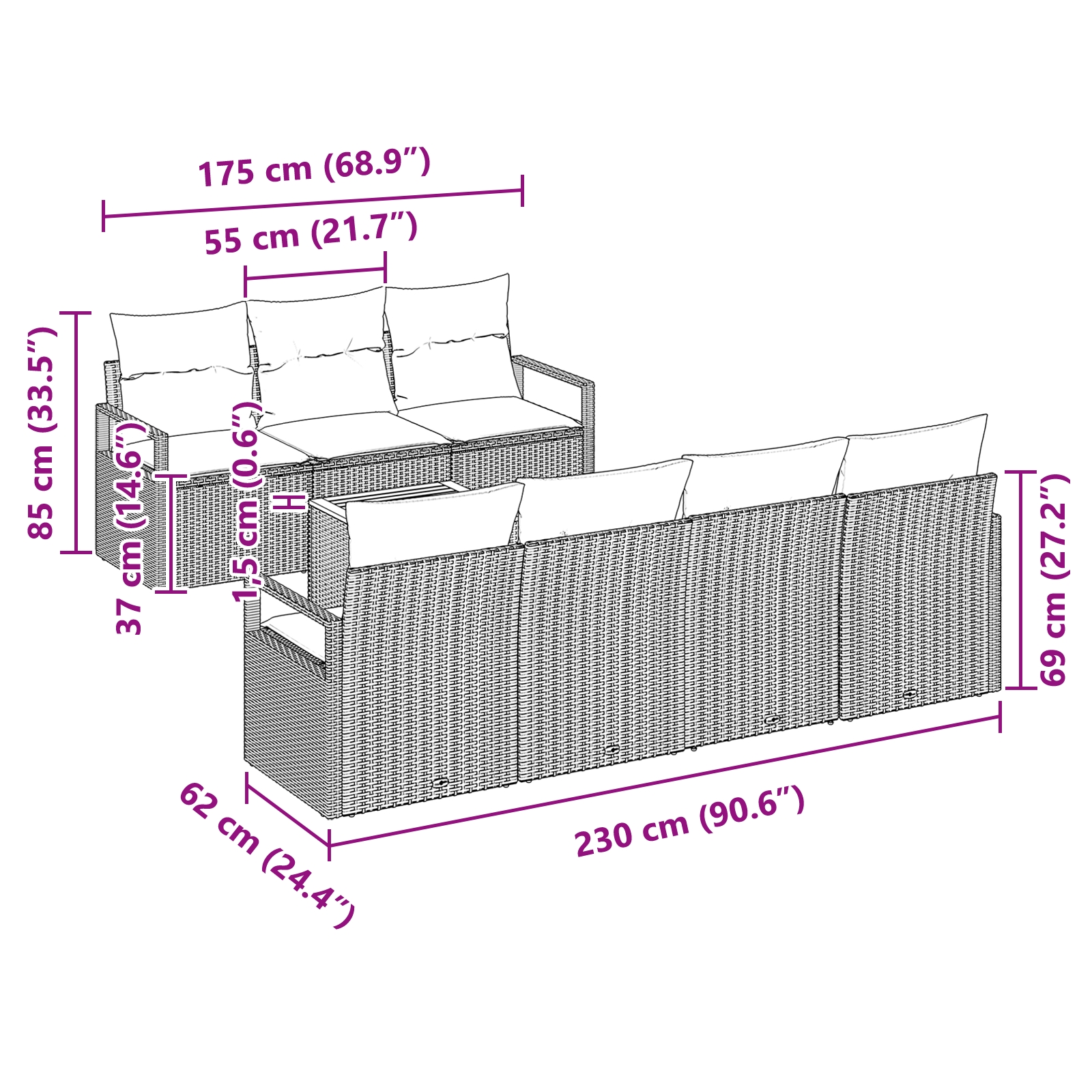 3347665 8 Set de canapele pentru grădină cu pernă 8 pcs Bej Rattan poli Set de canapele pentru grădină cu pernă 8 pcs Bej Rattan poli - imagine 8