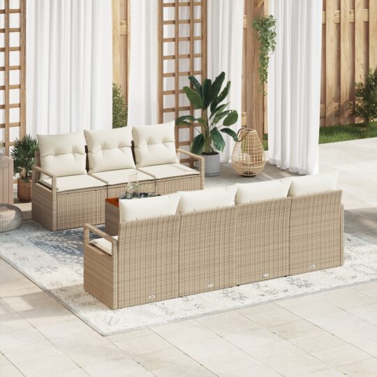 Set de canapele pentru grădină cu pernă 8 pcs Bej Rattan poli