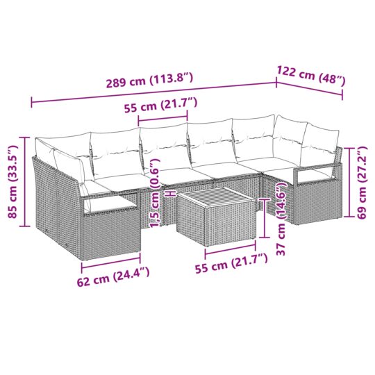 3347671 9 Set de canapele pentru grădină cu pernă 8 pcs Gri Rattan poli 3347671 9