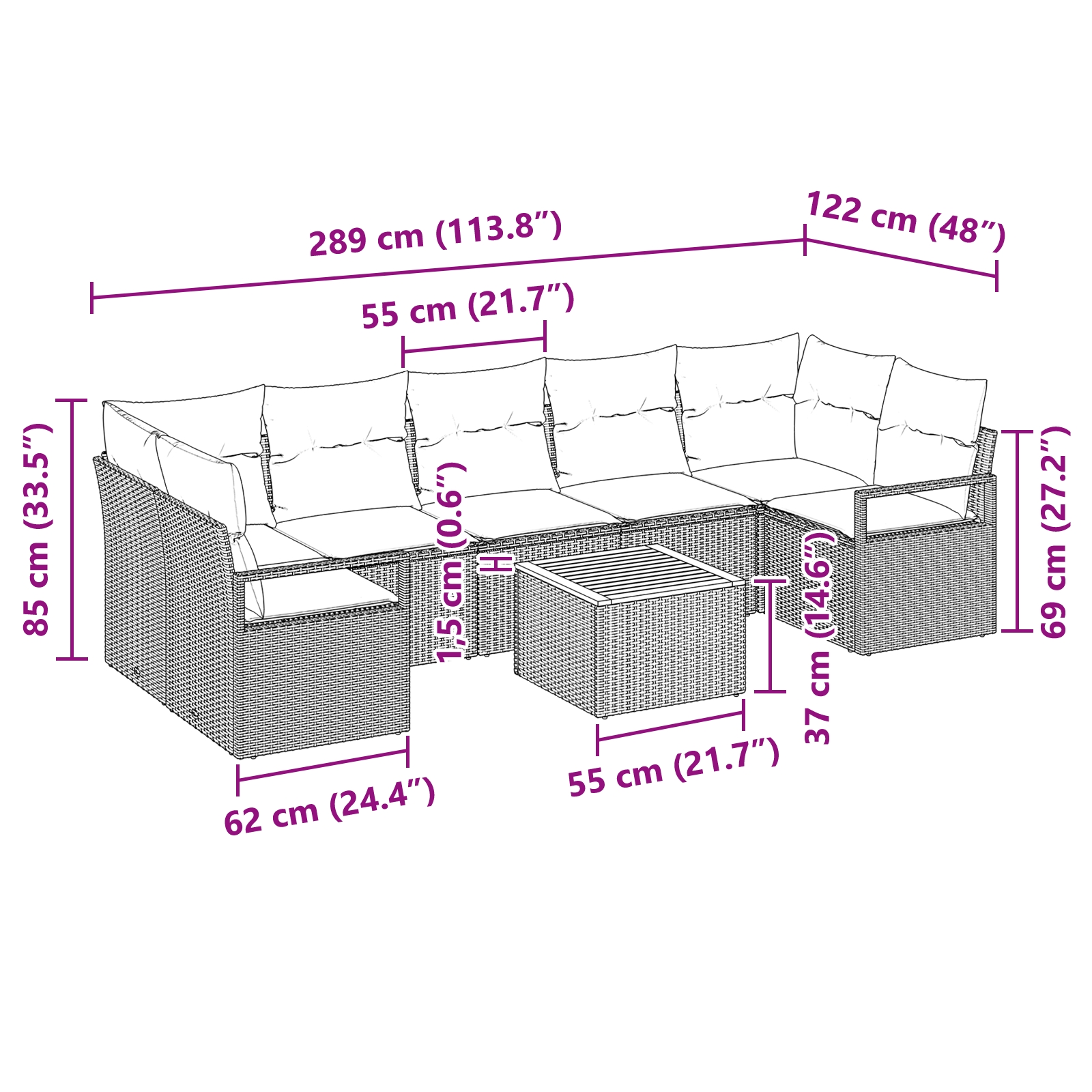 3347672 9 Set de canapele pentru grădină cu pernă 8 pcs Bej Rattan poli Set de canapele pentru grădină cu pernă 8 pcs Bej Rattan poli - imagine 9
