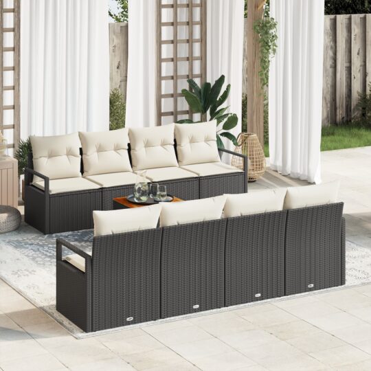 Set de canapele pentru grădină cu pernă 9 pcs Negru Rattan poli