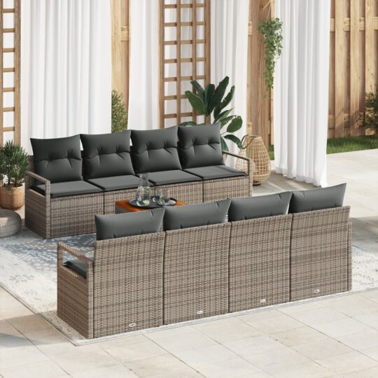 Set de canapele pentru grădină cu pernă 9 pcs Gri Rattan poli
