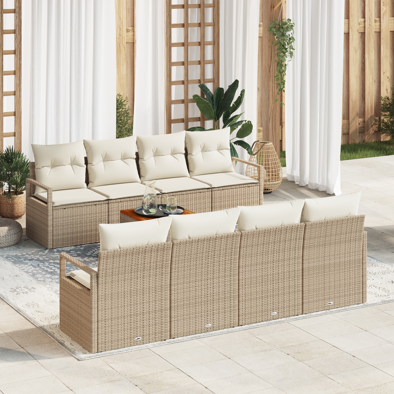 3347680 1 Set de canapele pentru grădină cu pernă 9 pcs Bej Rattan poli Set de canapele pentru grădină cu pernă 9 pcs Bej Rattan poli