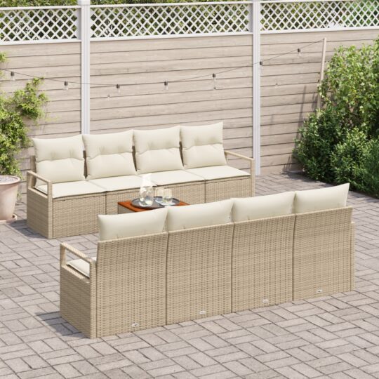 3347680 3 Set de canapele pentru grădină cu pernă 9 pcs Bej Rattan poli 3347680 3