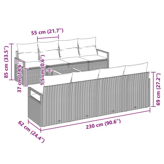 3347680 8 Set de canapele pentru grădină cu pernă 9 pcs Bej Rattan poli 3347680 8