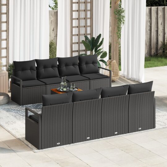 Set de canapele pentru grădină cu pernă 9 pcs Negru Rattan poli
