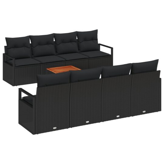 Alternative view of Set de canapele pentru grădină cu pernă 9 pcs Negru Rattan poli