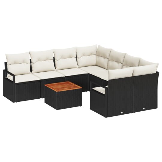 Alternative view of Set de canapele pentru grădină cu pernă 9 pcs Negru Rattan poli