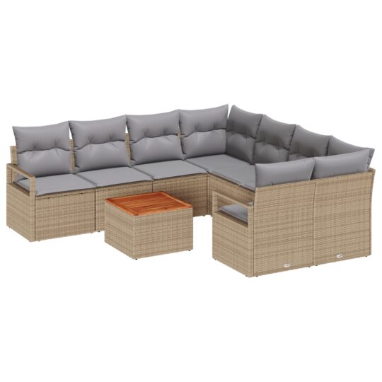 Alternative view of Set de canapele pentru grădină cu pernă 9 pcs Bej Rattan poli