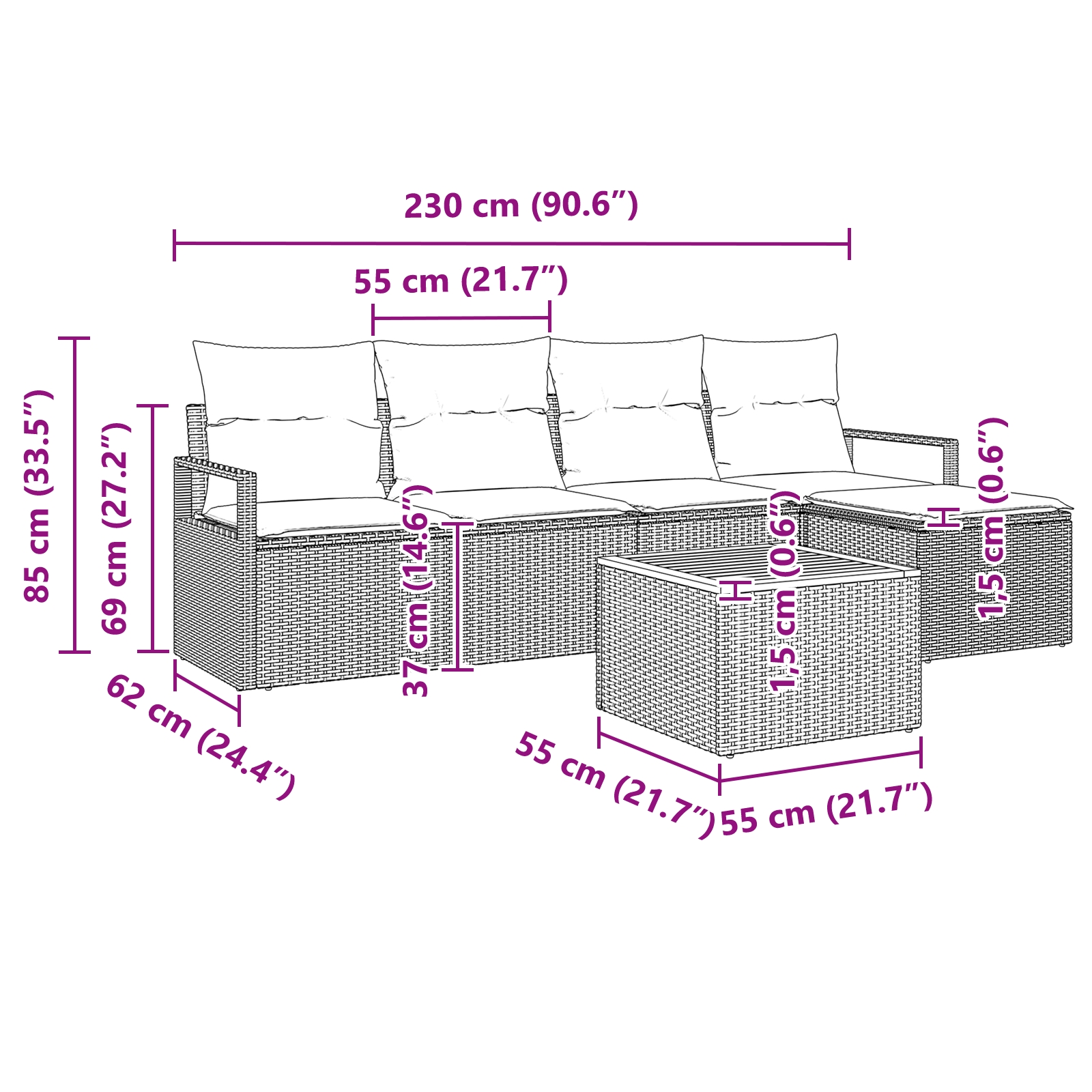 3347693 9 Set de canapele pentru grădină cu pernă 6 pcs Bej Rattan poli Set de canapele pentru grădină cu pernă 6 pcs Bej Rattan poli - imagine 9