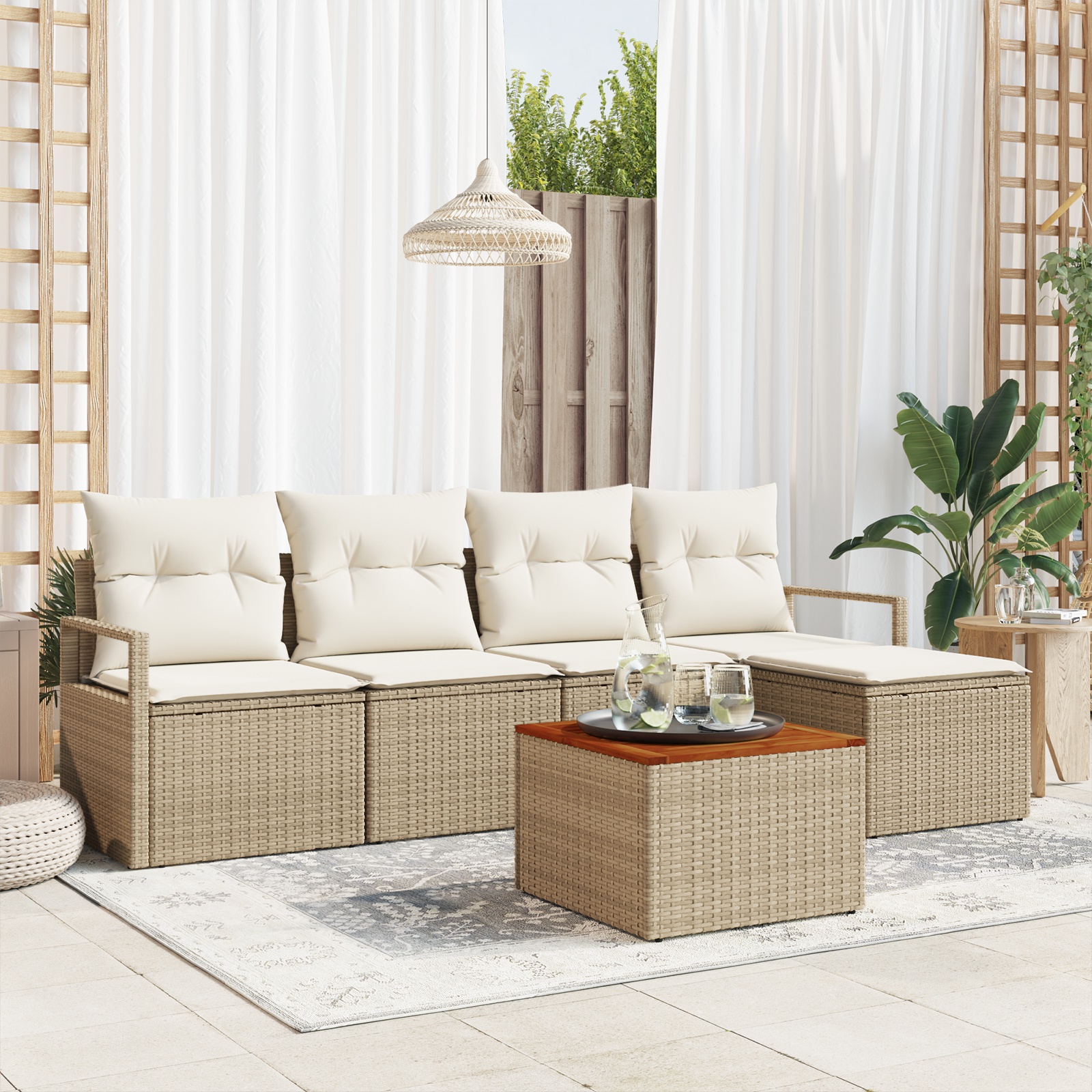 3347694 1 Set de canapele pentru grădină cu pernă 6 pcs Bej Rattan poli Set de canapele pentru grădină cu pernă 6 pcs Bej Rattan poli