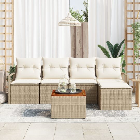 3347694 3 Set de canapele pentru grădină cu pernă 6 pcs Bej Rattan poli 3347694 3