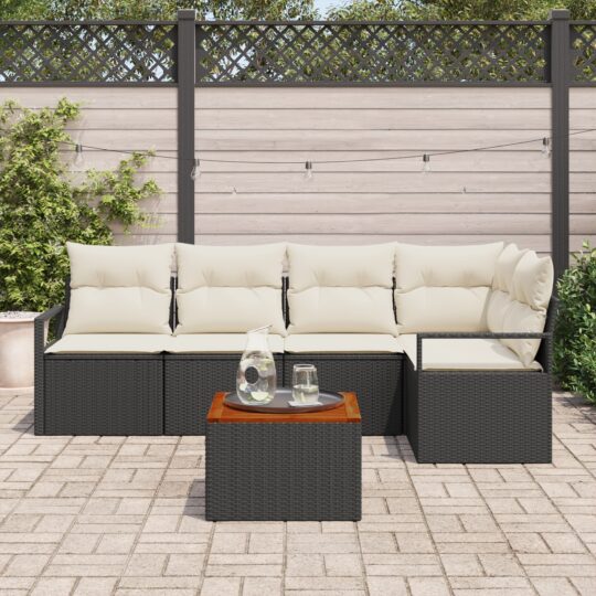 3347705 3 Set de canapele pentru grădină cu pernă 6 pcs Negru Rattan poli 3347705 3