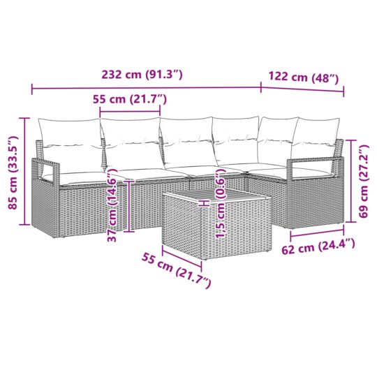 3347705 9 Set de canapele pentru grădină cu pernă 6 pcs Negru Rattan poli 3347705 9