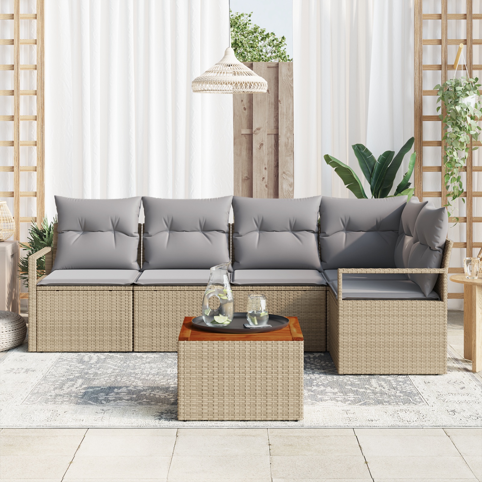 3347707 3 Set de canapele pentru grădină cu pernă 6 pcs Bej Rattan poli Set de canapele pentru grădină cu pernă 6 pcs Bej Rattan poli - imagine 3