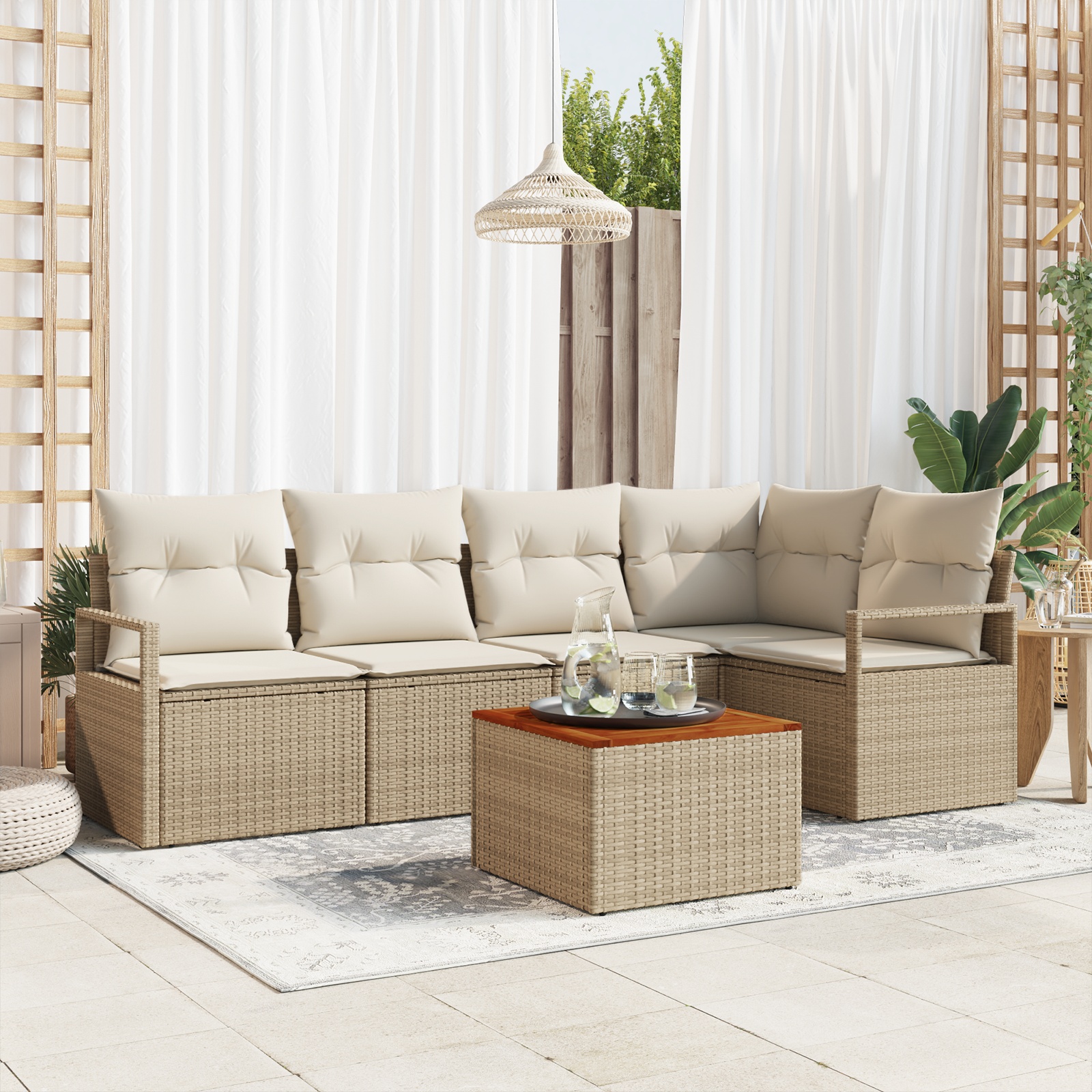 3347708 1 Set de canapele pentru grădină cu pernă 6 pcs Bej Rattan poli Set de canapele pentru grădină cu pernă 6 pcs Bej Rattan poli