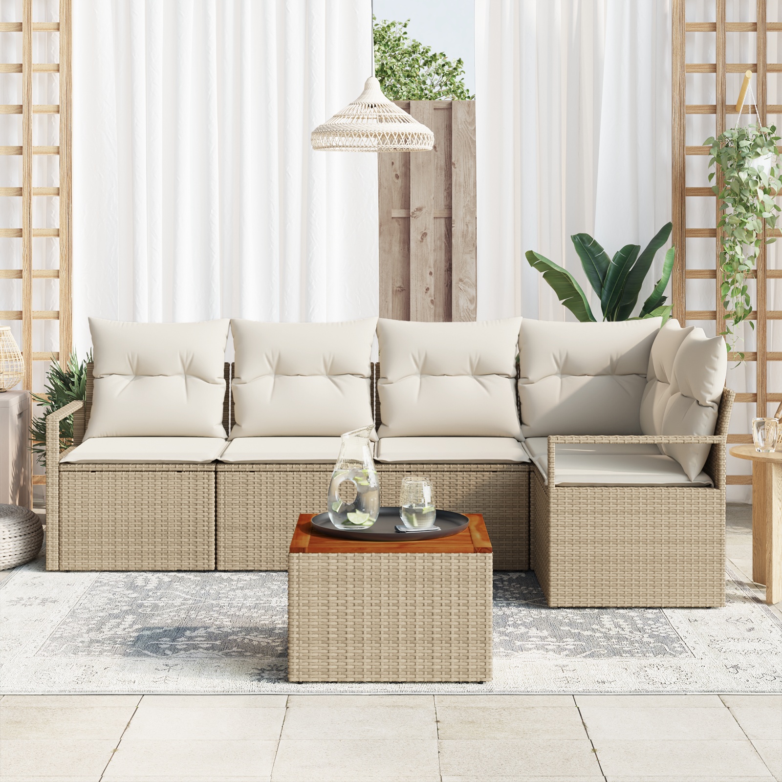 3347708 3 Set de canapele pentru grădină cu pernă 6 pcs Bej Rattan poli Set de canapele pentru grădină cu pernă 6 pcs Bej Rattan poli - imagine 3