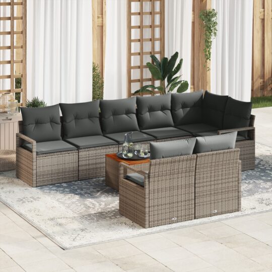 Set de canapele pentru grădină cu pernă 9 pcs Gri Rattan poli
