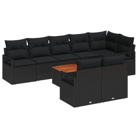 Alternative view of Set de canapele pentru grădină cu pernă 9 pcs Negru Rattan poli