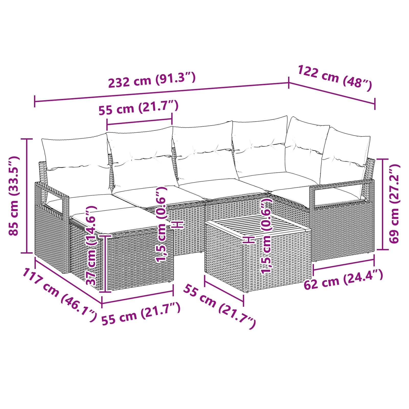 3347727 10 Set de canapele pentru grădină cu pernă 7 pcs Gri Rattan poli Set de canapele pentru grădină cu pernă 7 pcs Gri Rattan poli - imagine 10