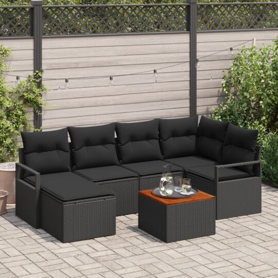 Set de canapele pentru grădină cu pernă 7 pcs Negru Rattan poli