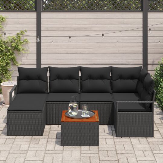 3347730 3 Set de canapele pentru grădină cu pernă 7 pcs Negru Rattan poli 3347730 3