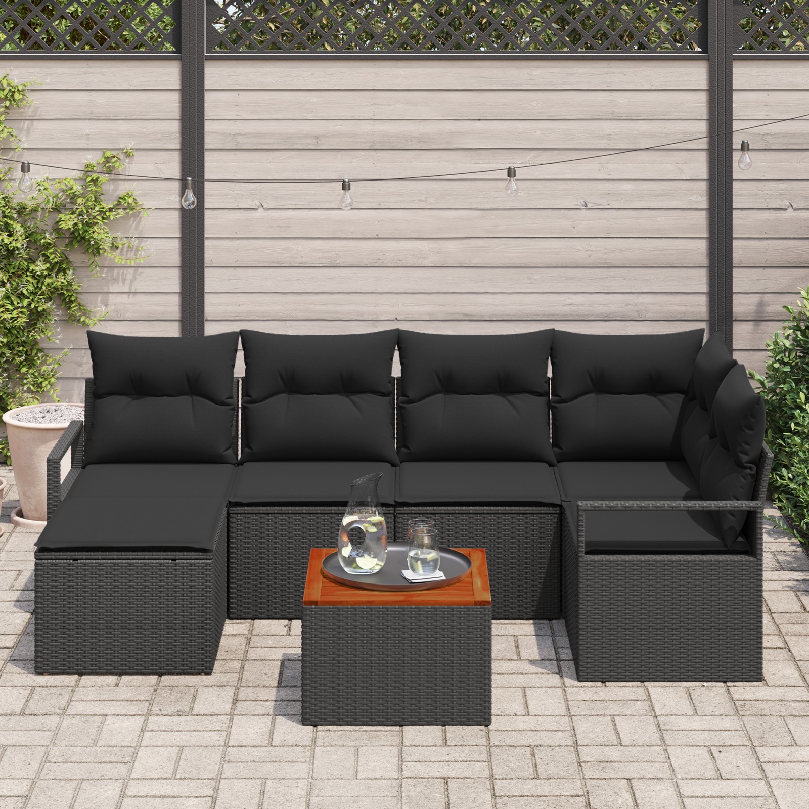 3347730 3 Set de canapele pentru grădină cu pernă 7 pcs Negru Rattan poli Set de canapele pentru grădină cu pernă 7 pcs Negru Rattan poli - imagine 3