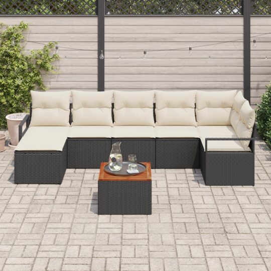 3347733 3 Set de canapele pentru grădină cu pernă 8 pcs Negru Rattan poli 3347733 3