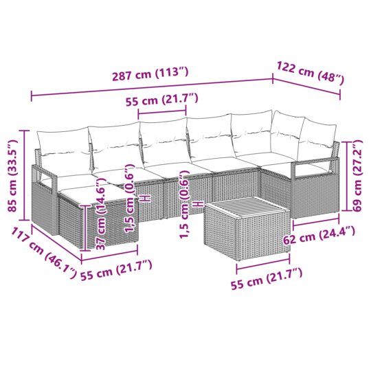 3347734 10 Set de canapele pentru grădină cu pernă 8 pcs Gri Rattan poli 3347734 10