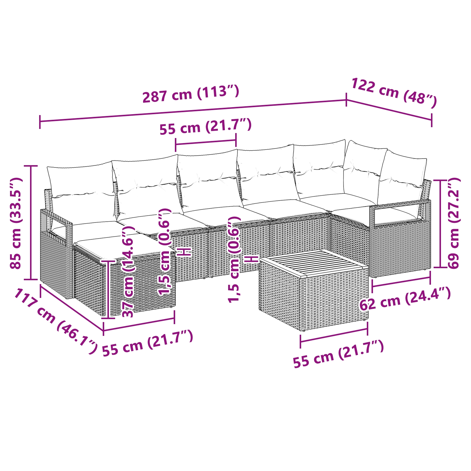 3347734 10 Set de canapele pentru grădină cu pernă 8 pcs Gri Rattan poli Set de canapele pentru grădină cu pernă 8 pcs Gri Rattan poli - imagine 10