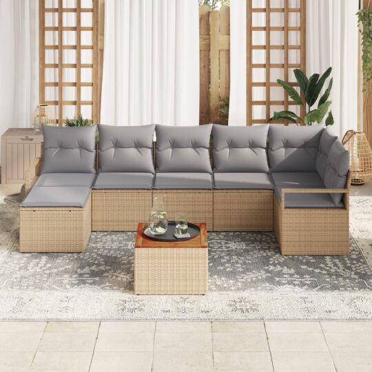 3347735 3 Set de canapele pentru grădină cu pernă 8 pcs Bej Rattan poli 3347735 3