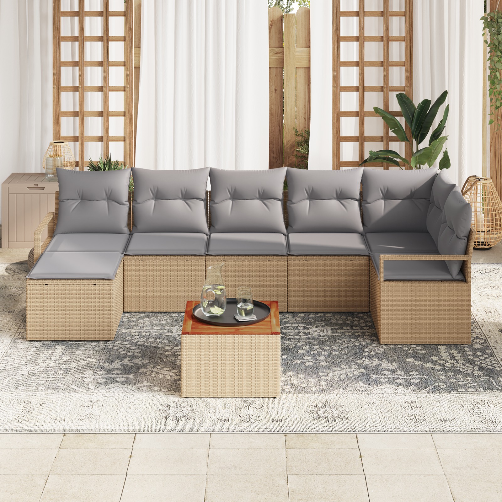3347735 3 Set de canapele pentru grădină cu pernă 8 pcs Bej Rattan poli Set de canapele pentru grădină cu pernă 8 pcs Bej Rattan poli - imagine 3