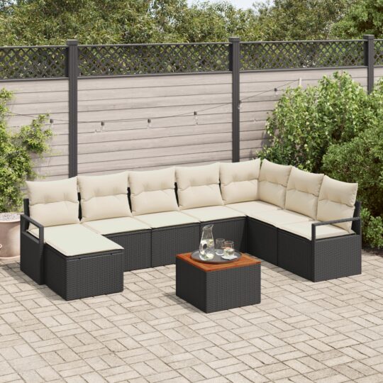 Set de canapele pentru grădină cu pernă 9 pcs Negru Rattan poli