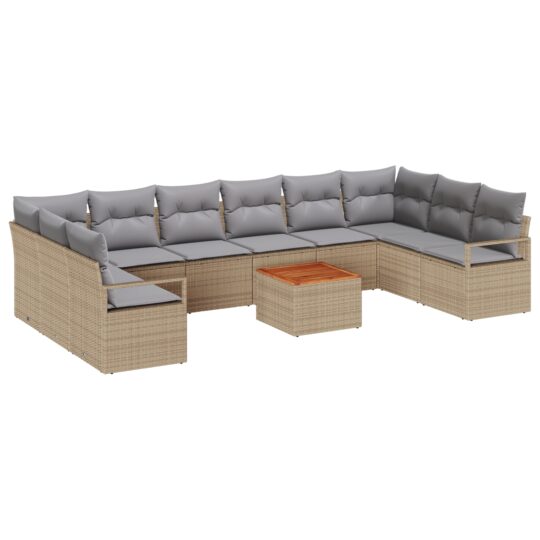 3347756 2 Set de canapele pentru grădină cu pernă 11 pcs Bej Rattan poli 3347756 2