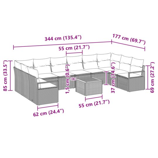 3347757 9 Set de canapele pentru grădină cu pernă 11 pcs Bej Rattan poli 3347757 9