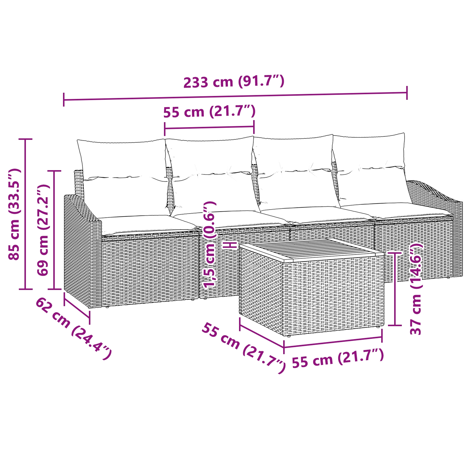 3347764 5 Set de canapele pentru grădină cu pernă 5 pcs Bej Rattan poli Set de canapele pentru grădină cu pernă 5 pcs Bej Rattan poli - imagine 5