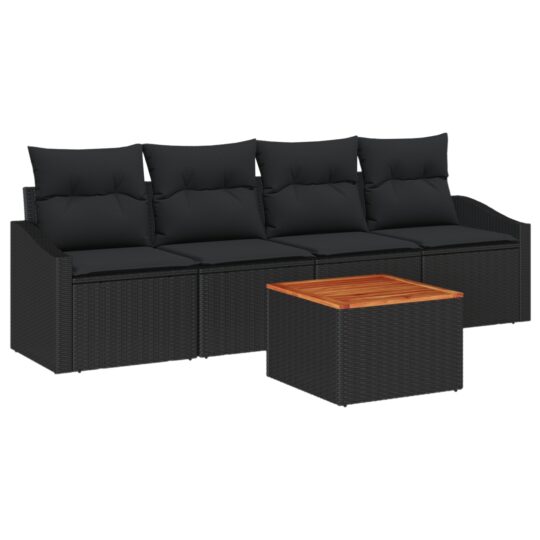 3347765 2 Set de canapele pentru grădină cu pernă 5 pcs Negru Rattan poli 3347765 2