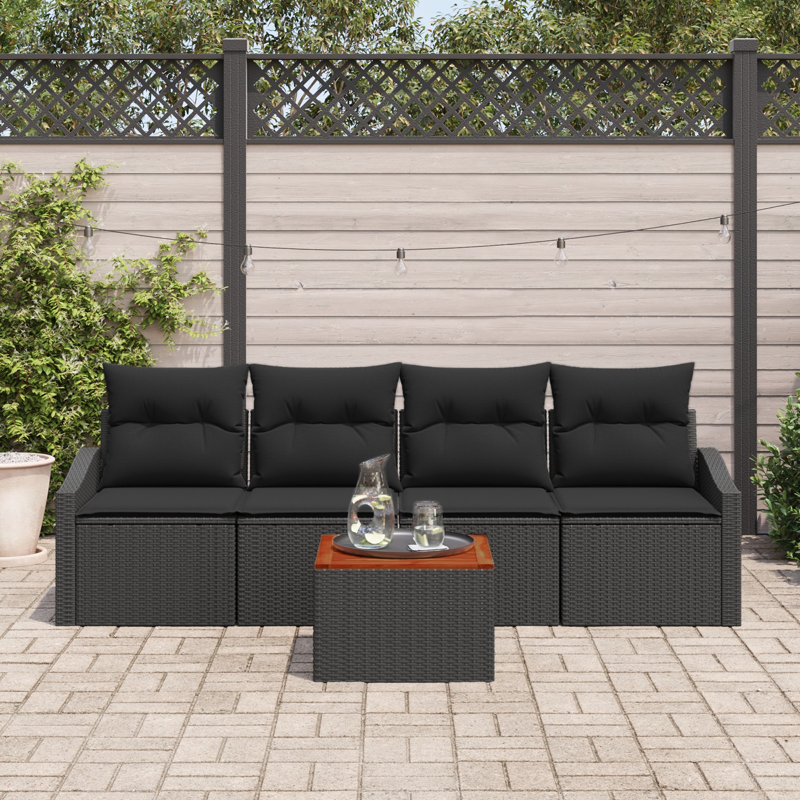 3347765 3 Set de canapele pentru grădină cu pernă 5 pcs Negru Rattan poli Set de canapele pentru grădină cu pernă 5 pcs Negru Rattan poli - imagine 3