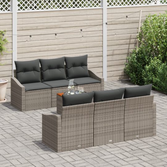 Set de canapele pentru grădină cu pernă 7 pcs Gri Rattan poli