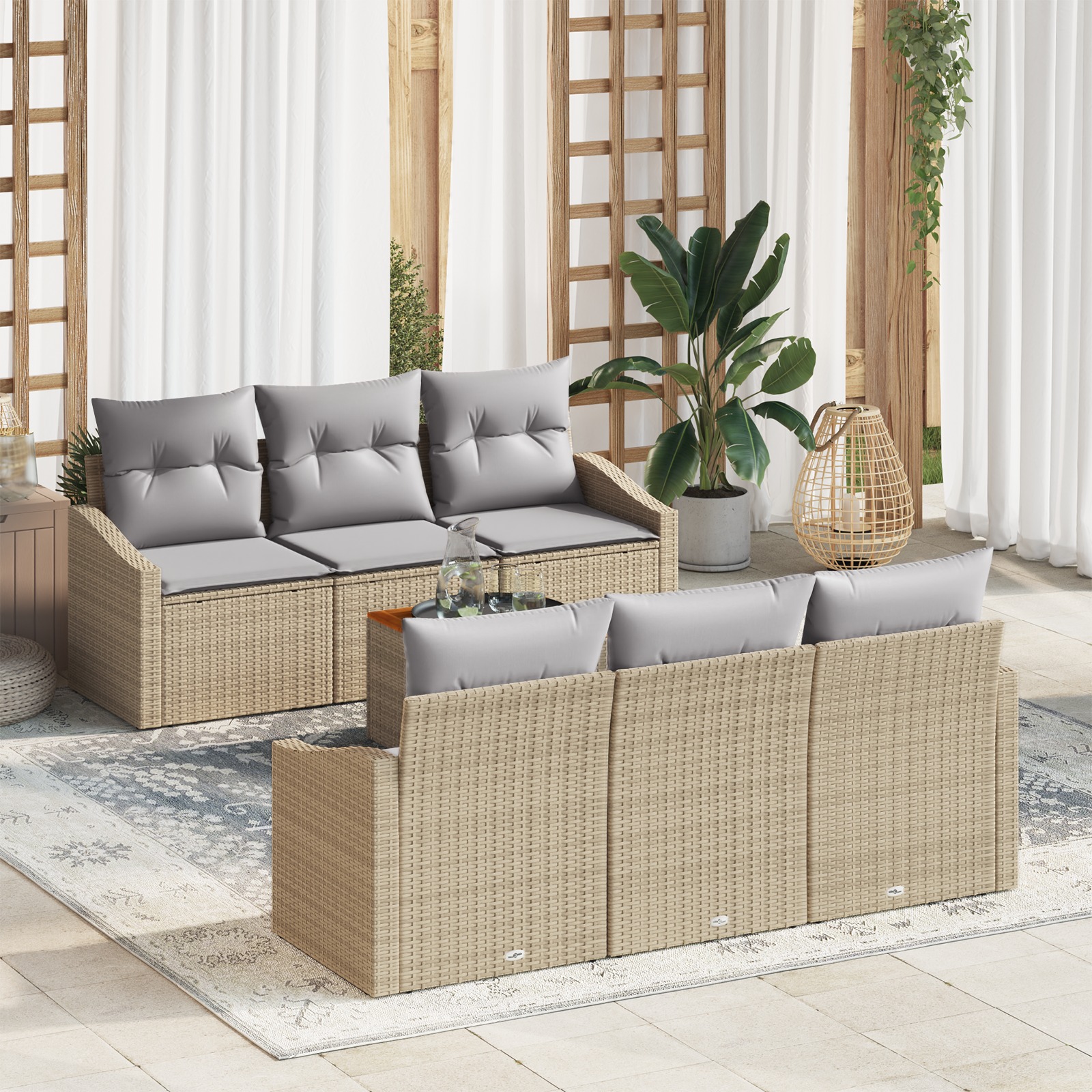 3347777 1 Set de canapele pentru grădină cu pernă 7 pcs Bej Rattan poli Set de canapele pentru grădină cu pernă 7 pcs Bej Rattan poli