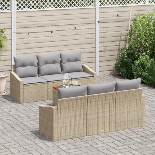 3347777 3 Set de canapele pentru grădină cu pernă 7 pcs Bej Rattan poli 3347777 3