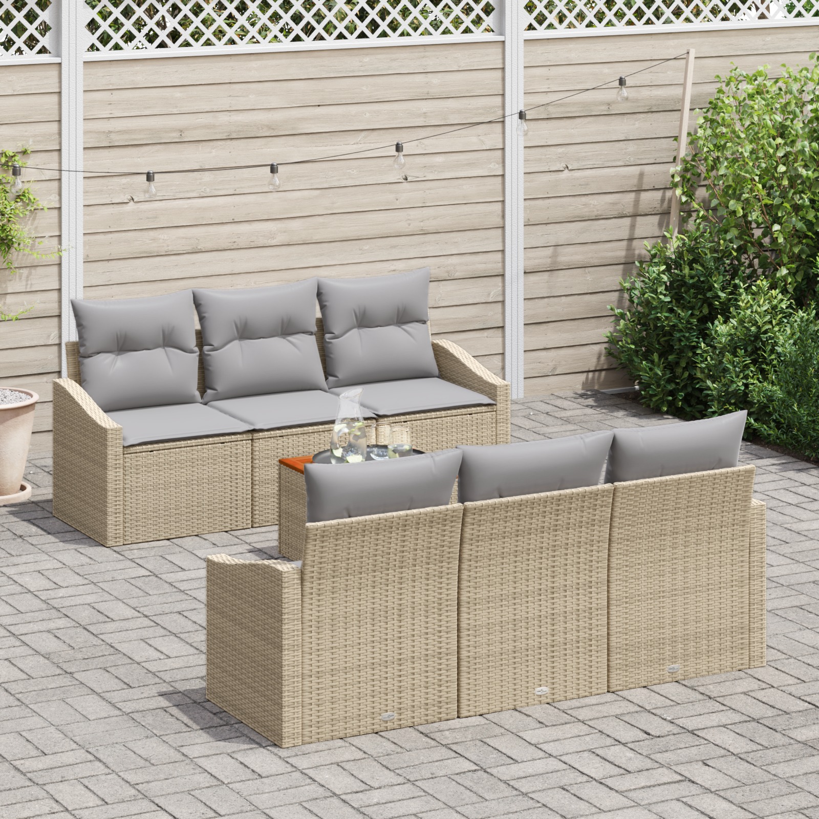3347777 3 Set de canapele pentru grădină cu pernă 7 pcs Bej Rattan poli Set de canapele pentru grădină cu pernă 7 pcs Bej Rattan poli - imagine 3