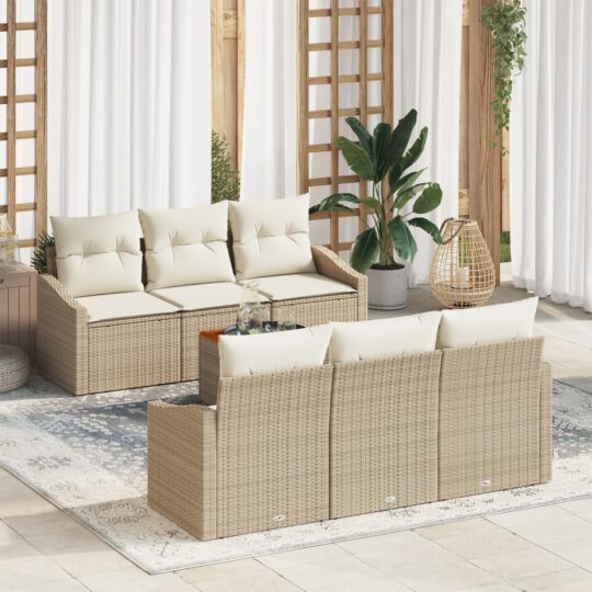 Set de canapele pentru grădină cu pernă 7 pcs Bej Rattan poli