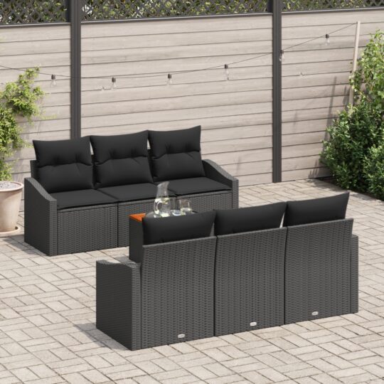 Set de canapele pentru grădină cu pernă 7 pcs Negru Rattan poli