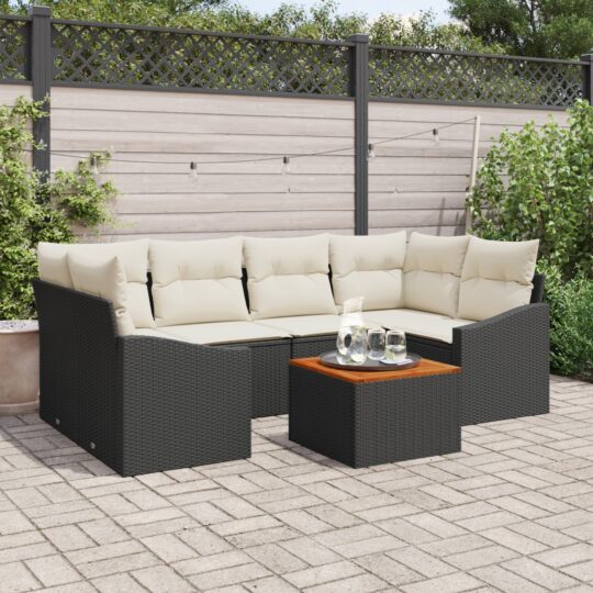 Set de canapele pentru grădină cu pernă 7 pcs Negru Rattan poli