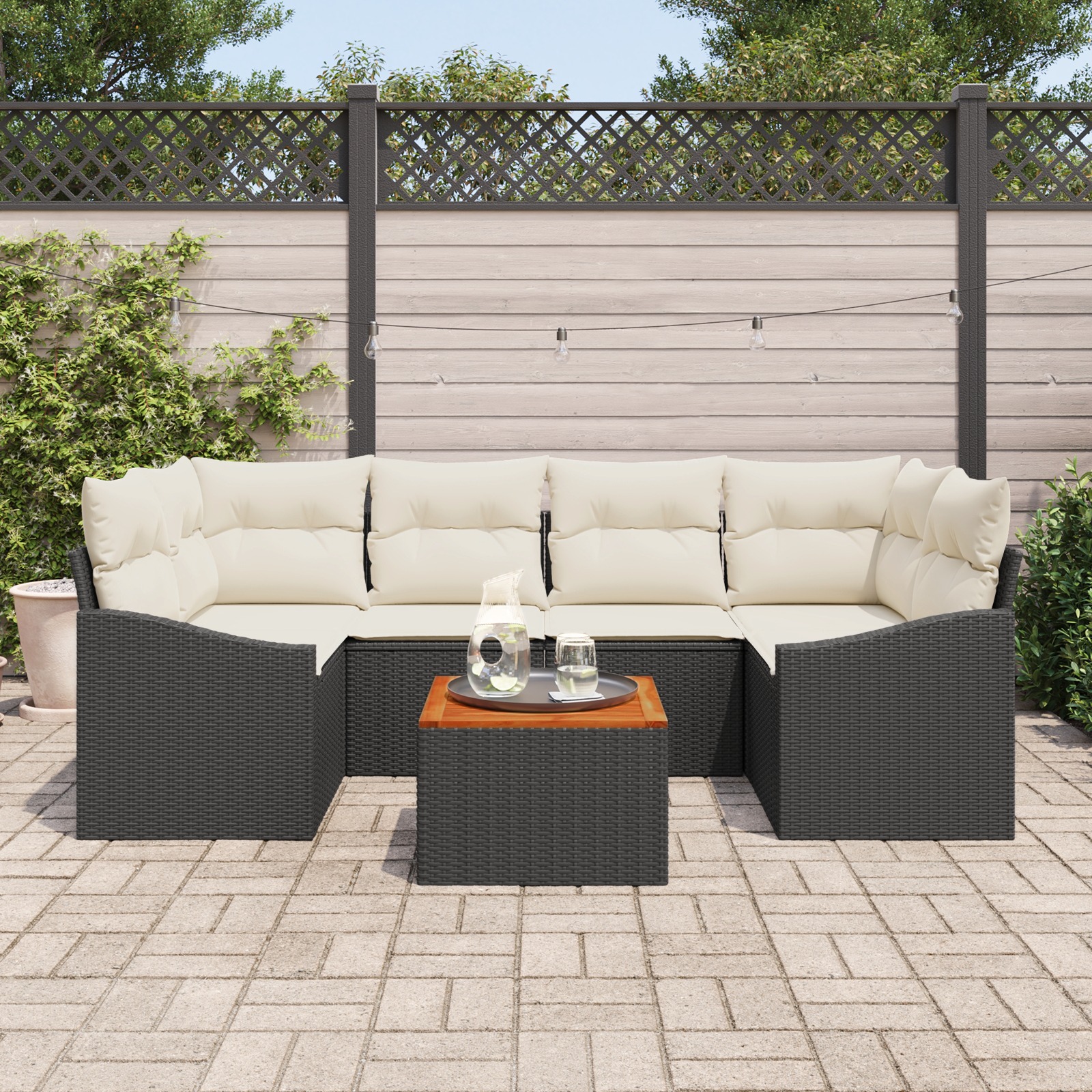 3347782 3 Set de canapele pentru grădină cu pernă 7 pcs Negru Rattan poli Set de canapele pentru grădină cu pernă 7 pcs Negru Rattan poli - imagine 3
