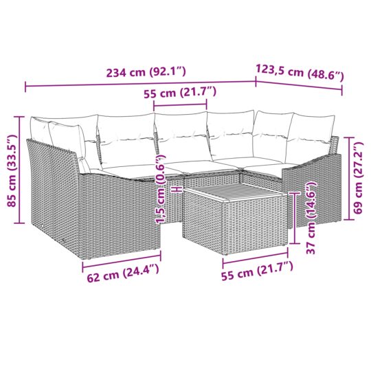 3347783 6 Set de canapele pentru grădină cu pernă 7 pcs Gri Rattan poli 3347783 6