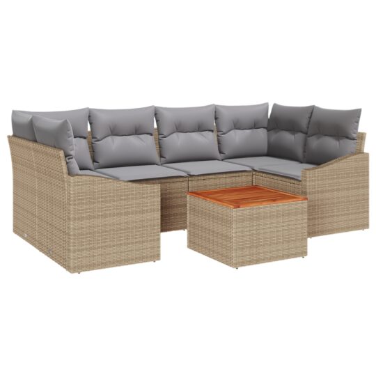 Alternative view of Set de canapele pentru grădină cu pernă 7 pcs Bej Rattan poli